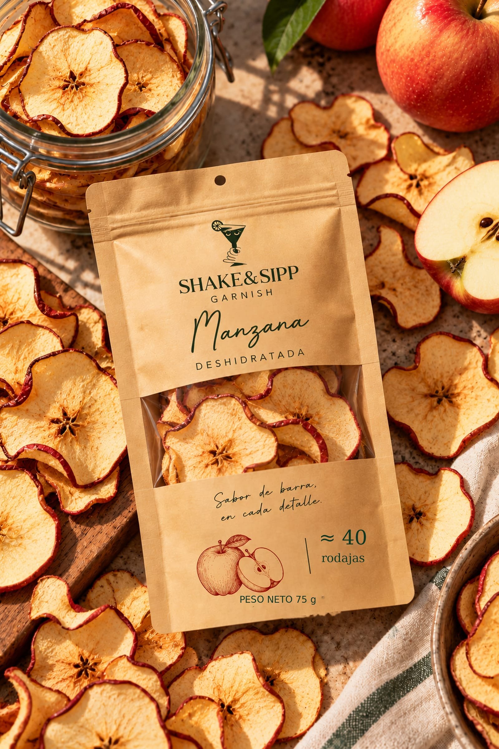Manzana deshidratada para cócteles Shake&Sipp